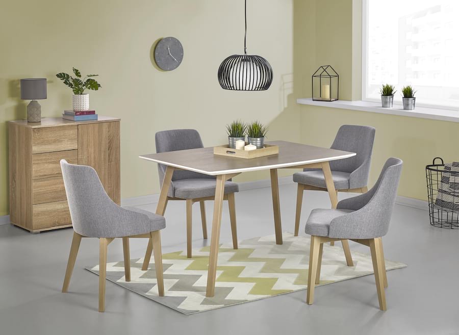 Aranżacja wnętrza drewniany stół do jadalni 120cm Petrus dąb sonoma Halmar